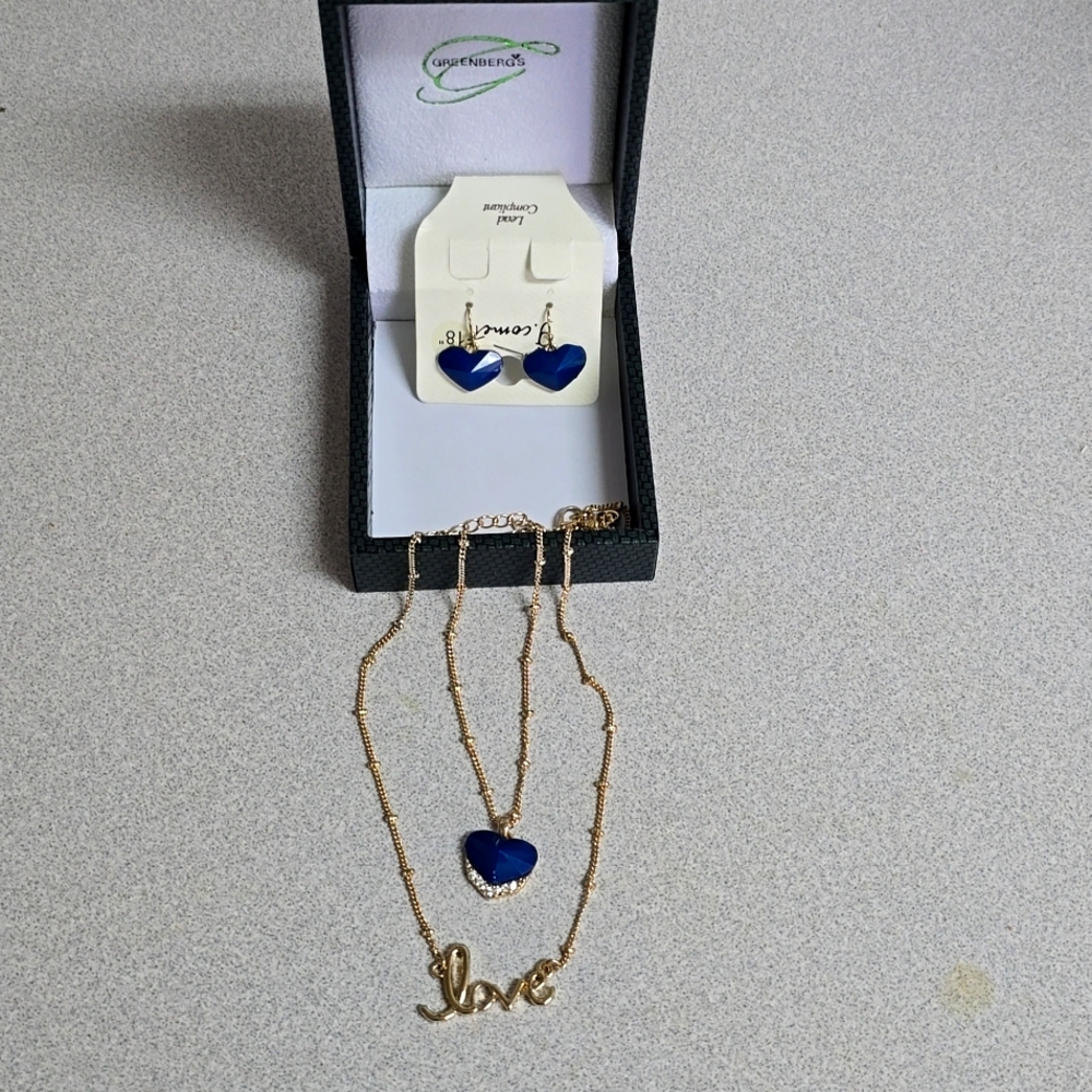 NWOT Cute set of Love earrings and necklaces.